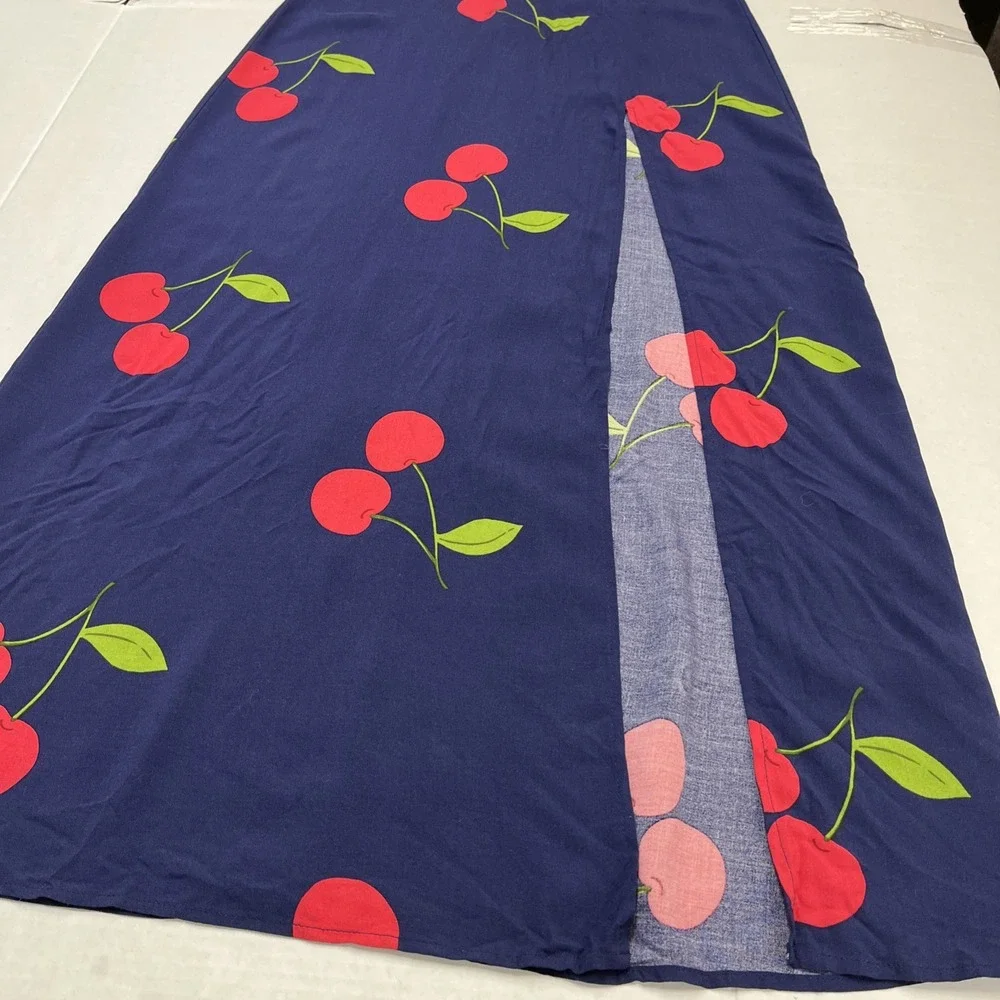 Forever 21 Y2K Skirt Womens M Cherry Print Maxi‎ High Slit Retro Festival Rave